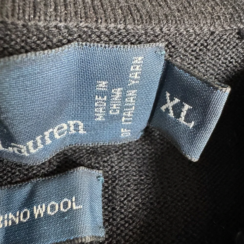Polo Ralph Lauren Mens XL Black 100% Merino Wool Long Sleeve Polo Sweater Purple